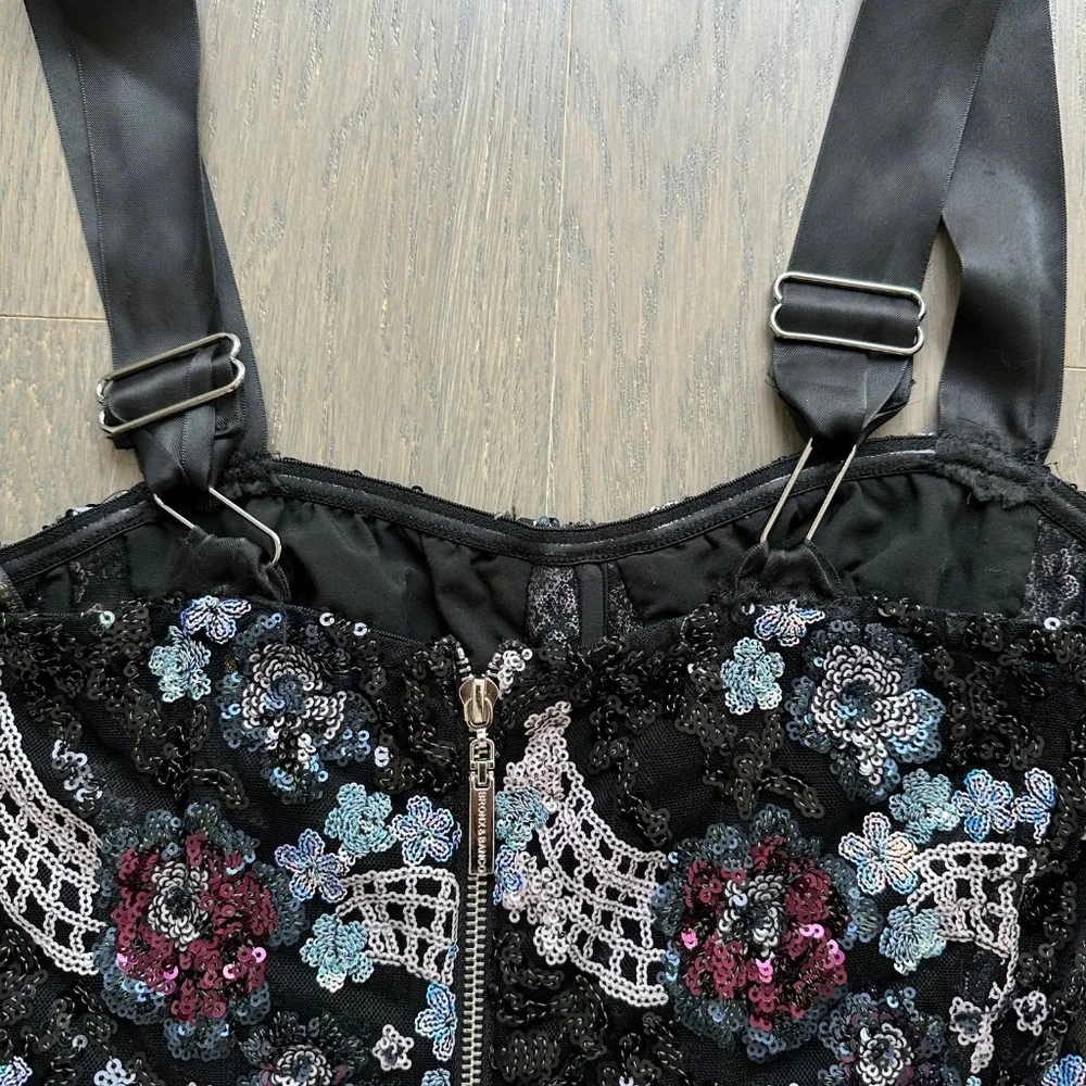 Bronx and Banco Annabell Sequined Sequin Floral Jumpsuit Black Bustier SMALL - Picture 8 of 12